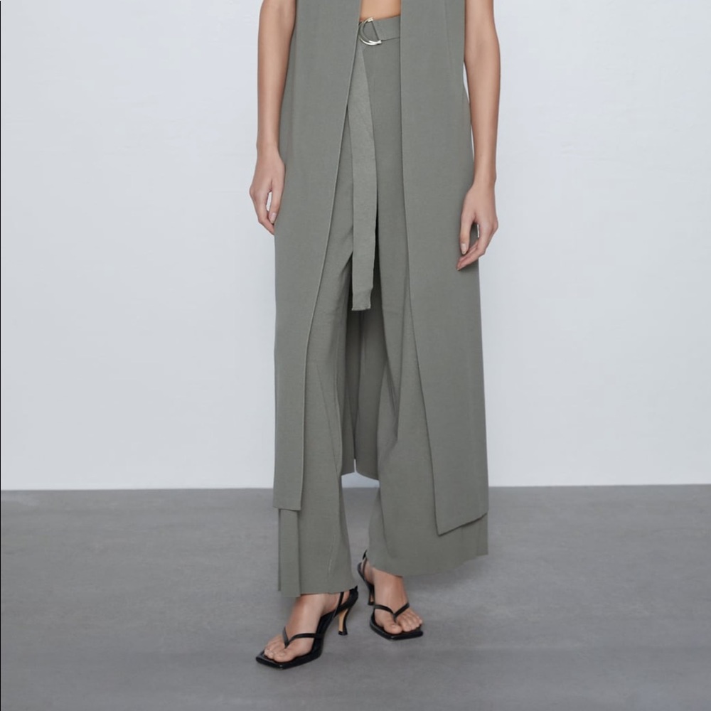 Wide Leg Knit Pants w Belt